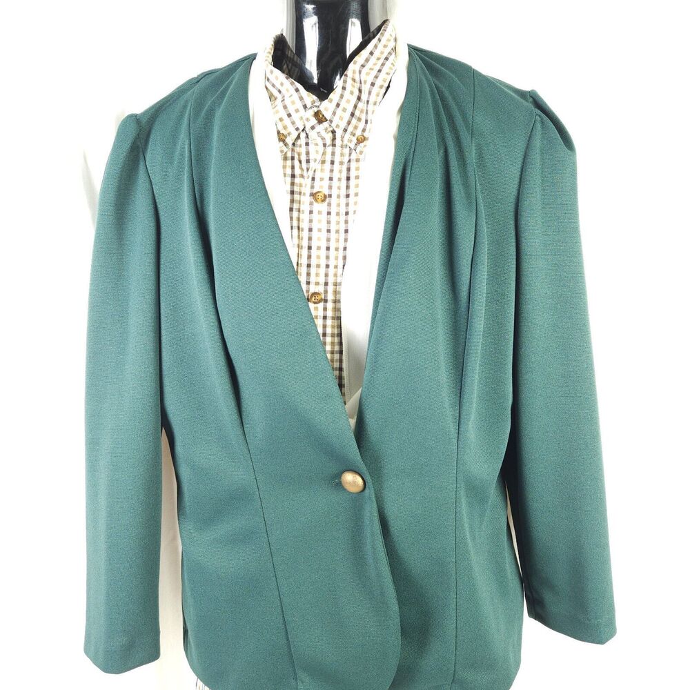 VTG CB New York Forest Green Single-Button Blazer‎ Jacket Women's 18 USA